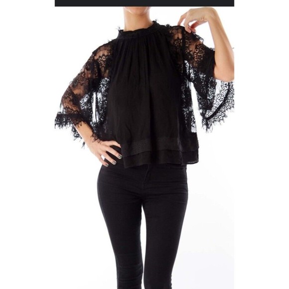 Zara Tops - Zara Womens Black Lace 3/4 Bell Sleeve Button Up Back Cropped Grunge Goth Boho M